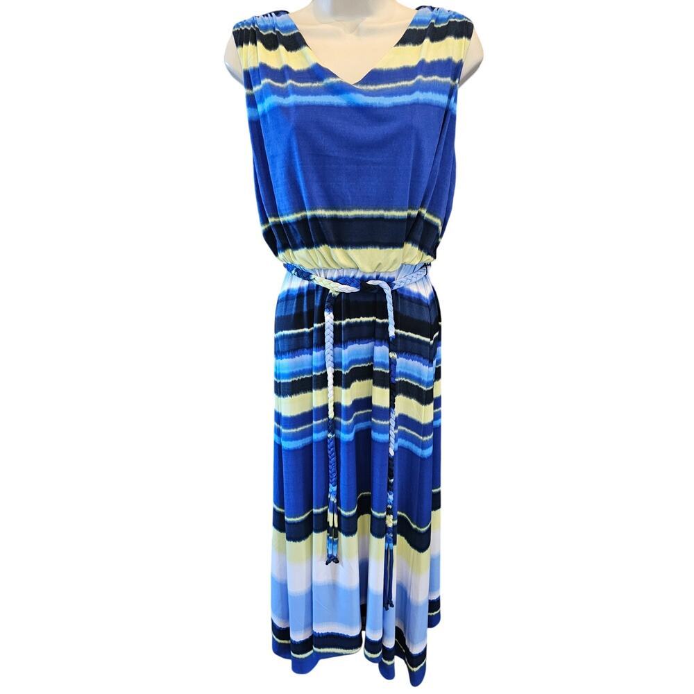 Chicos size 1 (M) blue yellow tiedye elastic waist w/ tie Sleeveless summer EUC^